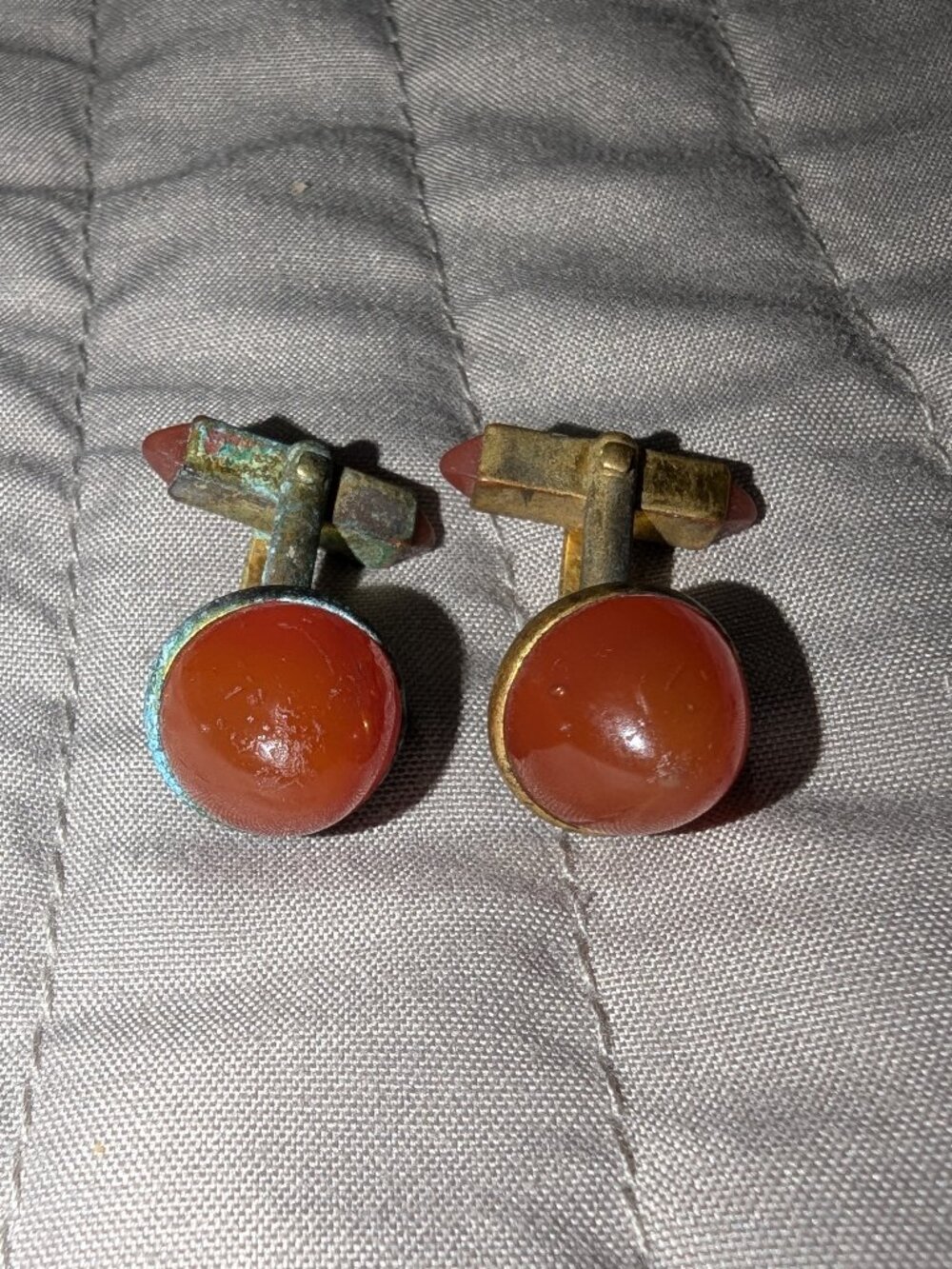 Vintage Swank Cufflinks Carnelian Orange Cabochon Gold Tone AS IS 7480